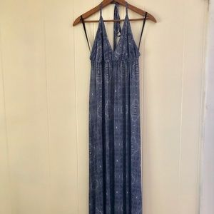 Indigo, floor-length, patterned dress by Alexie
